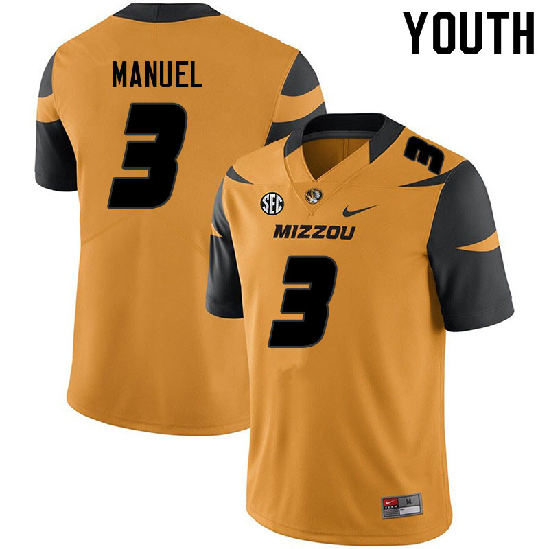 Youth #3 Martez Manuel Missouri Tigers College Football Jerseys Sale-Yellow